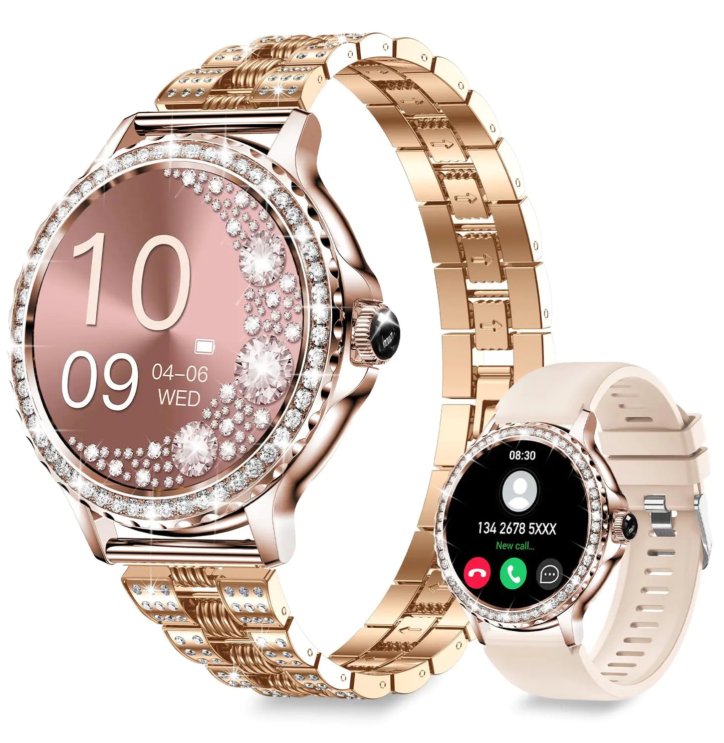 Smart Watches for Women (Answer/Make Call) with Diamonds 1.3”HD Screen Bluetooth Smartwatch for Android iOS Phones IP68 Waterproof Fitness Activity Trackers with Heart Rate/SpO2/BP/Sleep Monitor