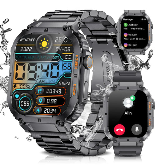 LIGE Military Smart Watches for Men(Answer/Dial Calls) 1.96 HD Fitness Watch with Heart Rate/Blood Oxygen Monitor AI Voice IP67 Waterproof 400mAh Battery Rugged Outdoor Smartwatch for Android iOS