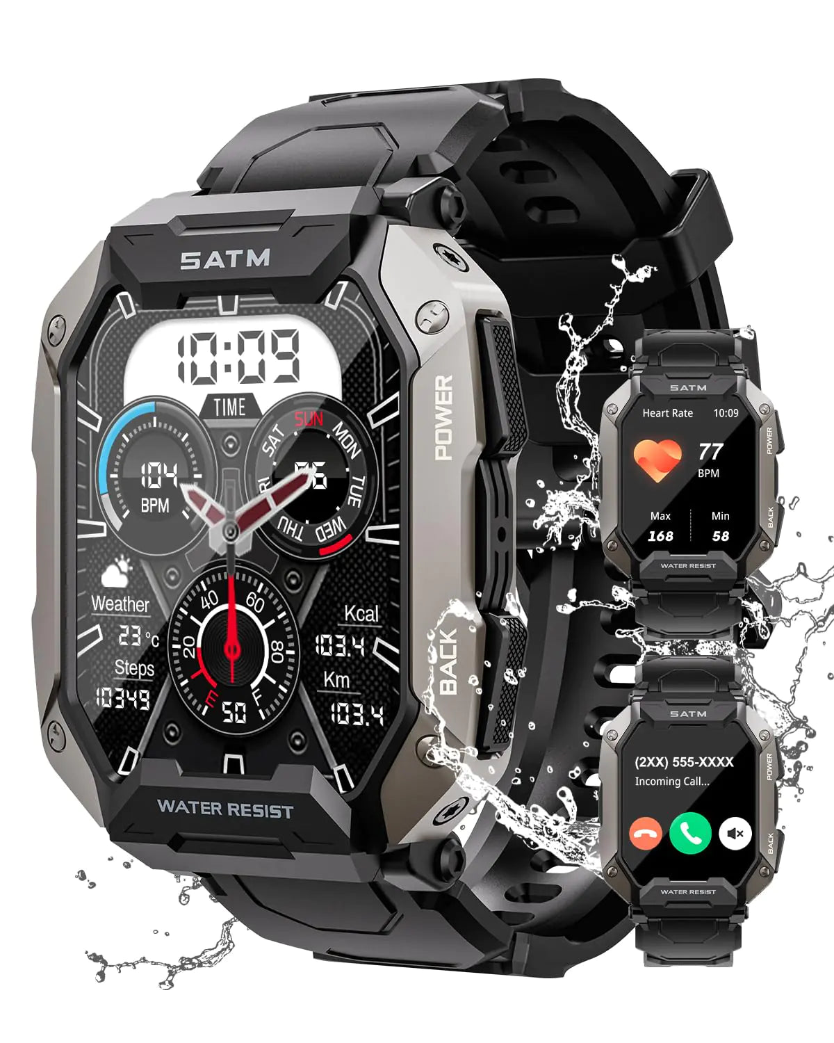 Military Smart Watches for Men IP68 Waterproof for Swimming with Answer/Make Calls 80 Days Extra-Long Battery Outdoor Tactical Smart Fitness Watch Blood Pressure/Heart Rate Smartwatch for Android