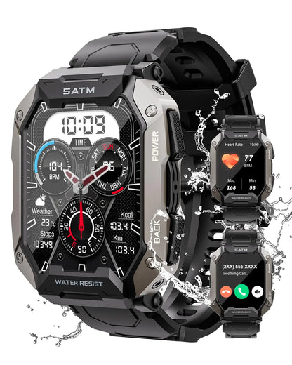 Military Smart Watches for Men IP68 Waterproof for Swimming with Answer/Make Calls 80 Days Extra-Long Battery Outdoor Tactical Smart Fitness Watch Blood Pressure/Heart Rate Smartwatch for Android