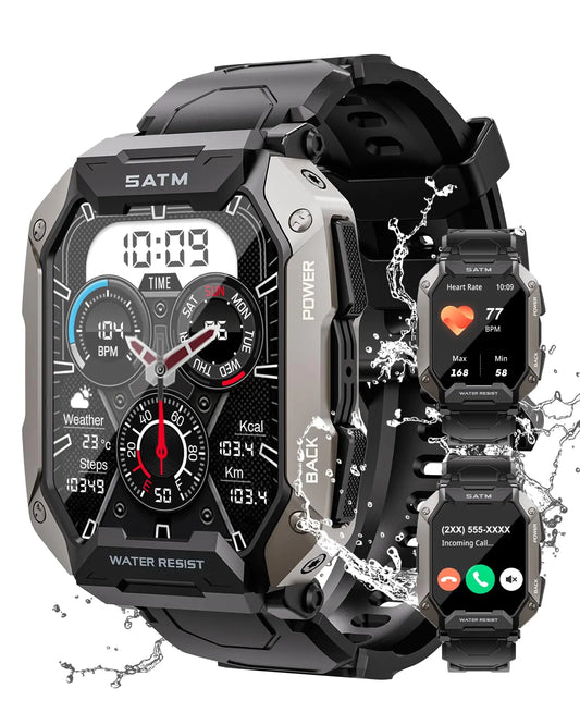 Military Smart Watches for Men IP68 Waterproof for Swimming with Answer/Make Calls 80 Days Extra-Long Battery Outdoor Tactical Smart Fitness Watch Blood Pressure/Heart Rate Smartwatch for Android