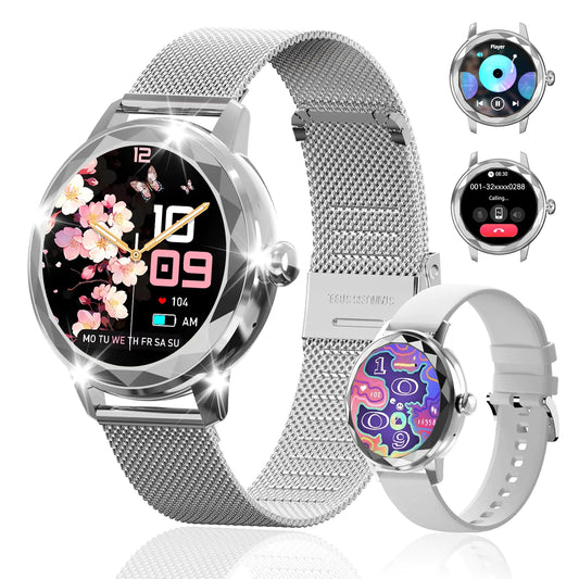 Smart Watches for Women with Make/Answer Call 1.2" Fitness Watch with Heart Rate SpO2 Sleep Monitor Female Cycle for iOS Android Waterproof Watch with 100+ Sports Modes